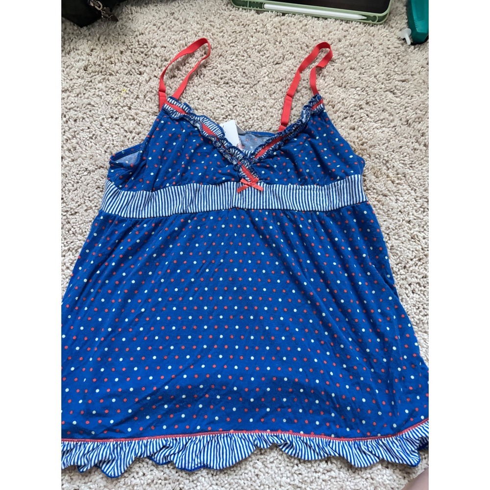 Polka Dot Camisole Top Nautical Ruffle Blue Red White No Boundaries twee y2k